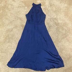 Women’s Banana Republic maxi dress halter top navy blue satin size 4 petite